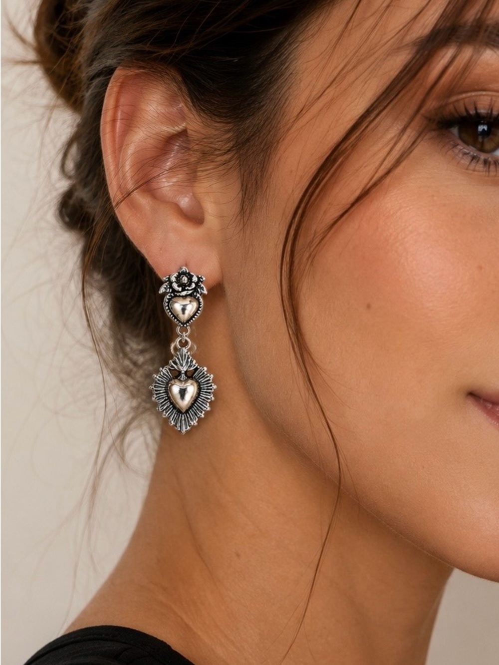 Sterling Silver Heart & Floral Drop Earrings - Women's Jewelry